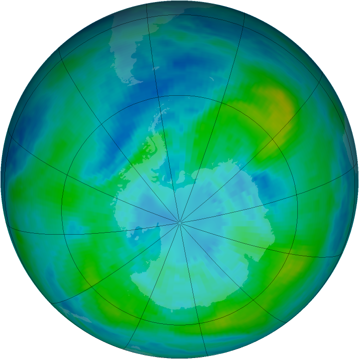 Antarctic ozone map for 29 March 1992